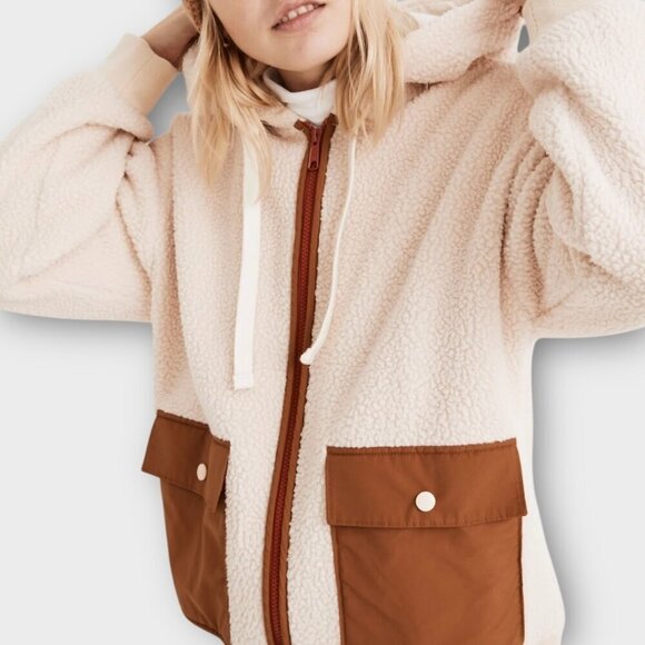 Madewell Resourced Fleece Hooded Zip Jacket Bone - Picture 12 of 12